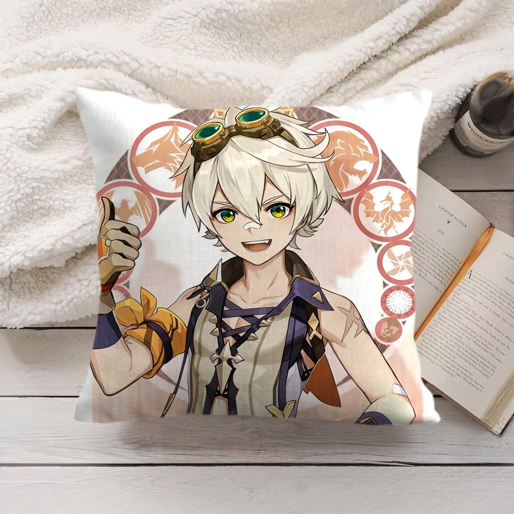 Bennett Genshin Impact Cute Cushion Cover Silky Short Plush Invisible Zipper Dustproof Sofa Pillow Case For Home Decor