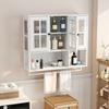 Armoire murale de salle de bain avec compartiments de rangement ouverts et dissimulés, finition blanche