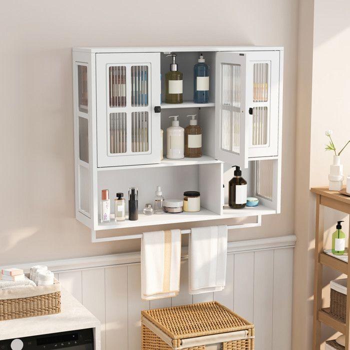 Armoire murale de salle de bain avec compartiments de rangement ouverts et dissimulés, finition blanche