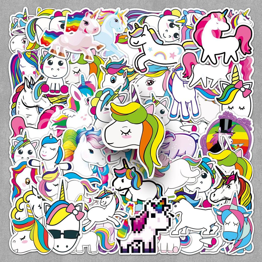 51PCS Waterproof Rainbow Unicorn Stickers - Cartoon Animation for Journals, Laptops & Decorative Use