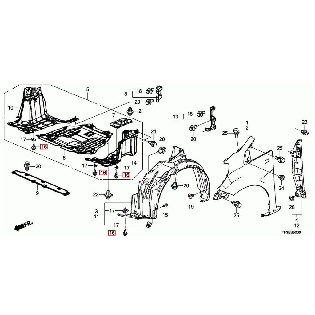 Honda 90114-SE0-000 Fender Liner Wheel House Liner Screw Bumper Screw Bolt Accord Civic CR-V