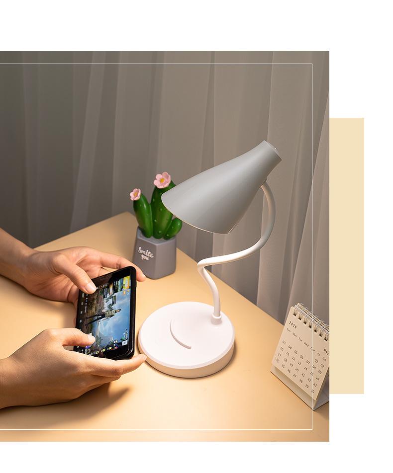 LED Desk Lamp with Eye Protection, Three-Level Dimming, USB Charging & Plug-in, Dual Use for Bedroom or Dorm.
