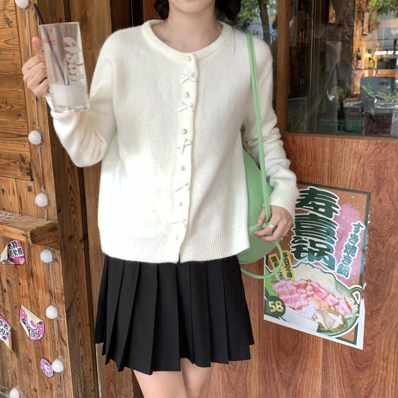 Korean Spring Autumn Sweet Style Youthful Red Bow Fashion Knit Cardigan Sweater