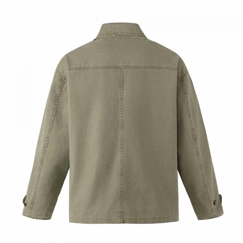 Unisex Vintage Streetwear Double-Breasted Workwear Jacket Cotton Blend Loose Fit Outerwear