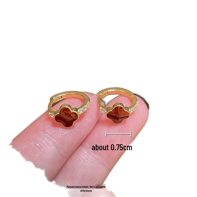 14k Gold-Plated Zircon Flower Earrings: Elegant Red Gemstone French Buckle Jewelry for Women