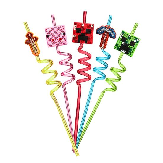 

5 шт. Питьевые трубочки пищевого класса без BPA гладкие края пиксельная тематика