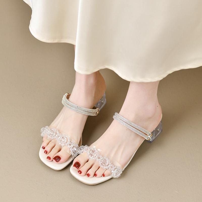 Fashion 2025 New Wear Summer  Sandals Women's Mid Heel Roman  Slip-On High Heel Outdoor Casual Slip-On Sandals