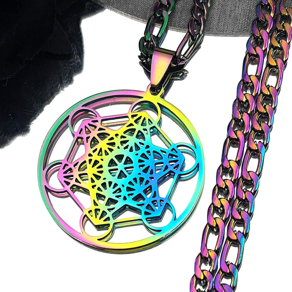 Yoga Hindu Buddhism 7 Chakra Stainless Steel Necklace Sacred Geometry Angel Seal Metatron Symbol Necklace Jewelry Cadenas Mujer