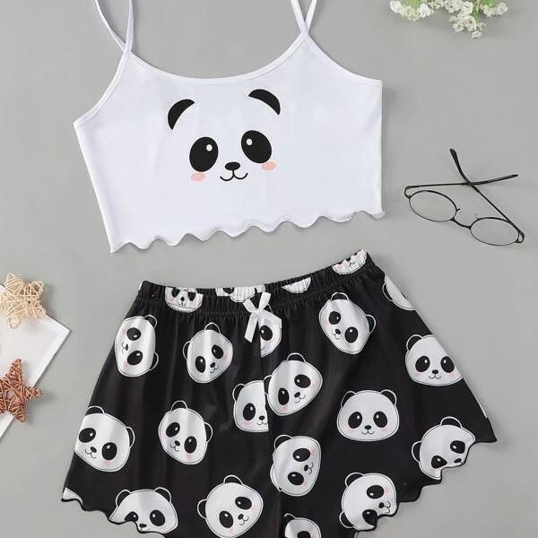 Women's Printed Knit Vest & Camisole Pajama Set - Comfortable & Stylish