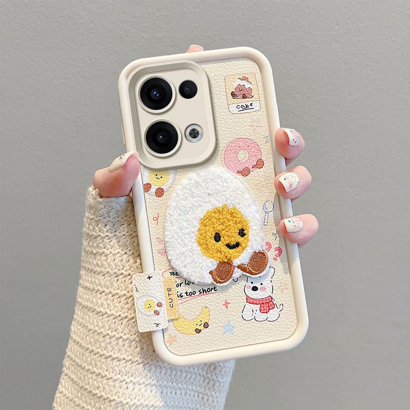 KEYSION Cartoon Cute Plush Embroidery Case for OPPO Reno13 5G with Lanyard Silicone Shockproof Phone Cover for OPPO Reno 13 Pro 5G