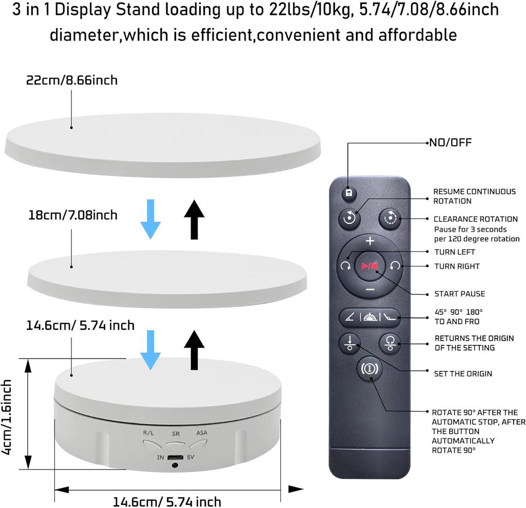 Gramofon fotograficzny Elektryczny obrotowy stojak ekspozycyjny 360 stopni z pilotem Zmotoryzowany gramofon do zdjęć lub filmów