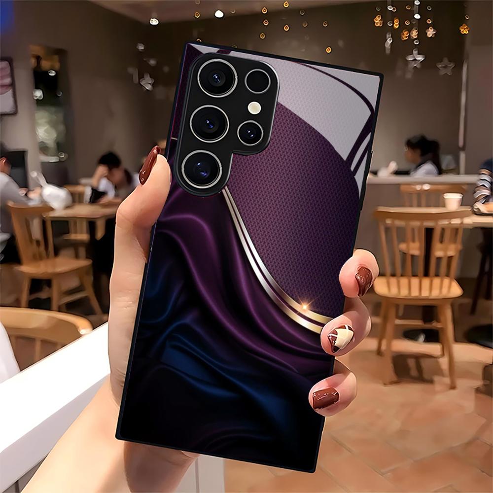 Purple Stripes Glass Phone Case For Samsung Galaxy S26 S25 S24 S22 S23 Ultra S21 S20 Plus 5G Frosted Non-Slip Full Cover