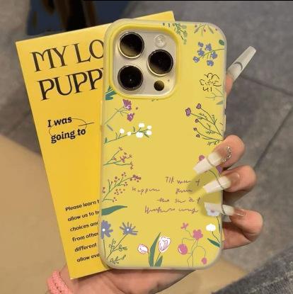 Ins English Wildflower Suitable for Apple 16/17promax Mobile Phone Case iPhone15 Skin Feeling 12 Matte 14 Women 13