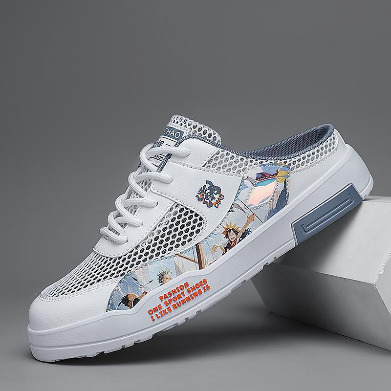 

2025 новая летняя мужская сумка на голову, полушлепанцы с полым сетчатым задником, туфли на плоской подошве без каблука, удобные и повседневные, размер 39-47 39