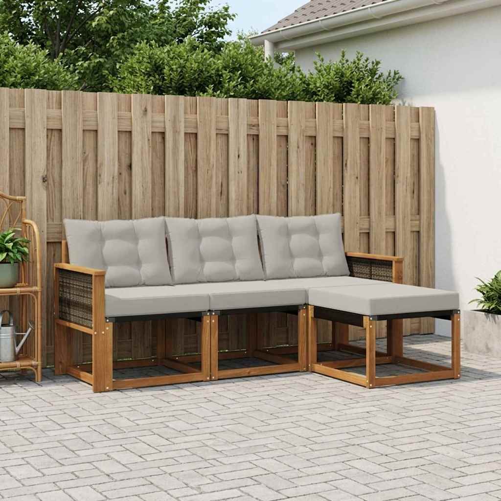 Outdoor Sofa Set with Cushions 4 pcs Natural and Light Grey