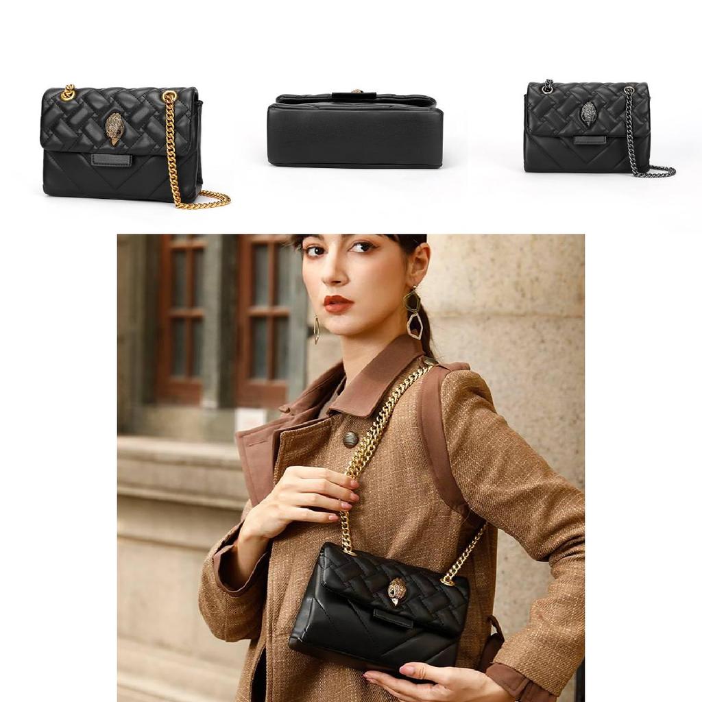 Sac bandoulière chaîne matelassé noir élégant Kurt Geiger avec un design tête d'aigle stylé