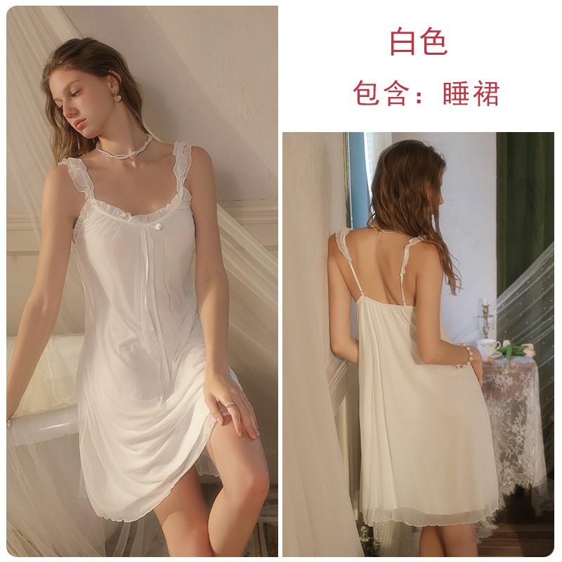 Womens Sexy Lace-up Bow Backless Nightdress Loose Mesh Double-Layer Hem Soft Comfortable Sleepwear Home Hotel