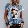 Süße Kätzchen T-Shirts Kawaii Katze 3D-Druck Sommer Damen Rundhals Kurzarm T-Shirt Harajuku Tees Y2k Tops Damenbekleidung