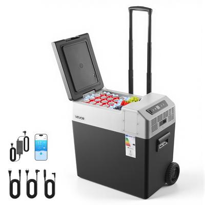 VEVOR 12 Volt Refrigerator, 52.8 QT/ 50L Car Fridge, Portable Electric Freezer Compressor with Handle, APP Control and Wheels, 12V/24V DC 100-240V AC