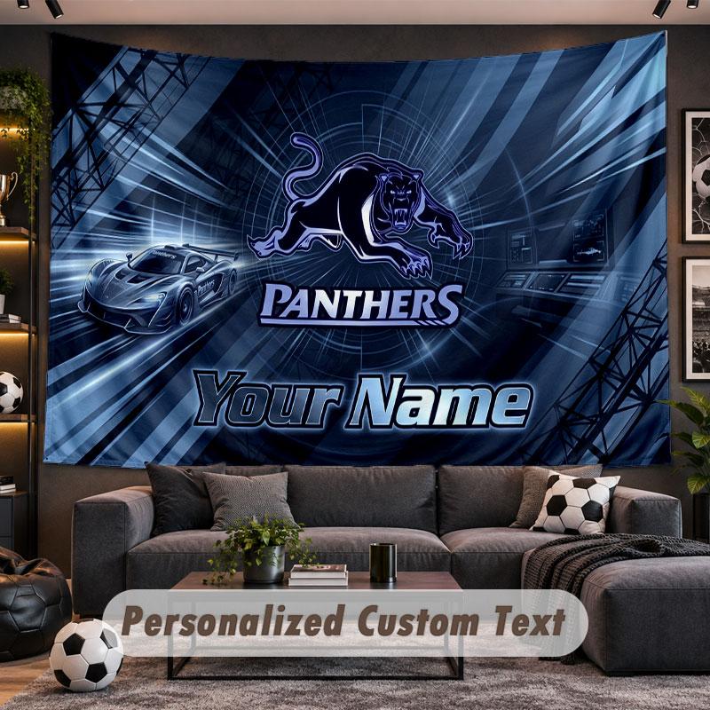 Wall Hanging Tapestry Custom NamePenrith Panthers Pattern Personalized Printed Fabric Wall Decor