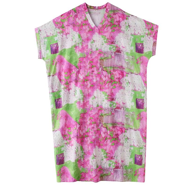 Short Sleeve Plus Size Cotton Vintage Floral New In Dresses for Women Casual Loose Maxi Long Summer Dress