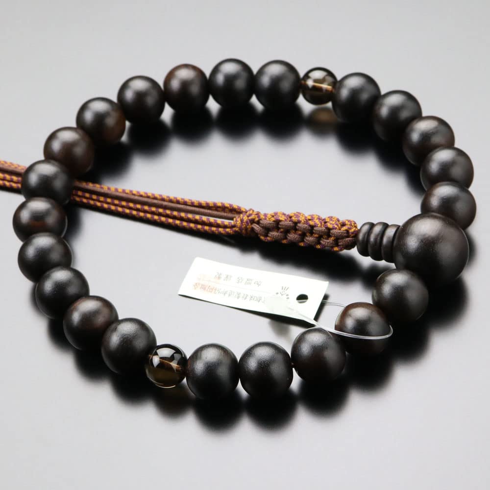 Jodo Shinshu Gebetskette für Männer, 22 Perlen, gestreiftes Ebenholz, 2 Himmel, braune Kristallschnur, Dutt-Gebetskette, Kyoto, Rauchquarz, Rauchkristall, buddhistisch