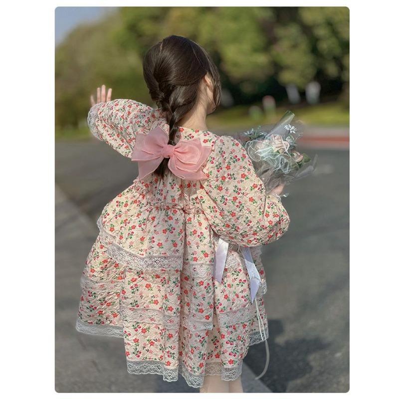 Kids Girls Long Sleeve Lolita Princess Puffy Casual Children Dress