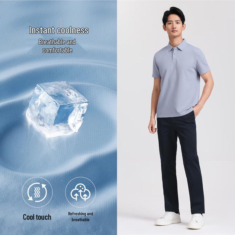 Langdeng Men's 3A Antibacterial Cooling Linen Blend Polo Shirt