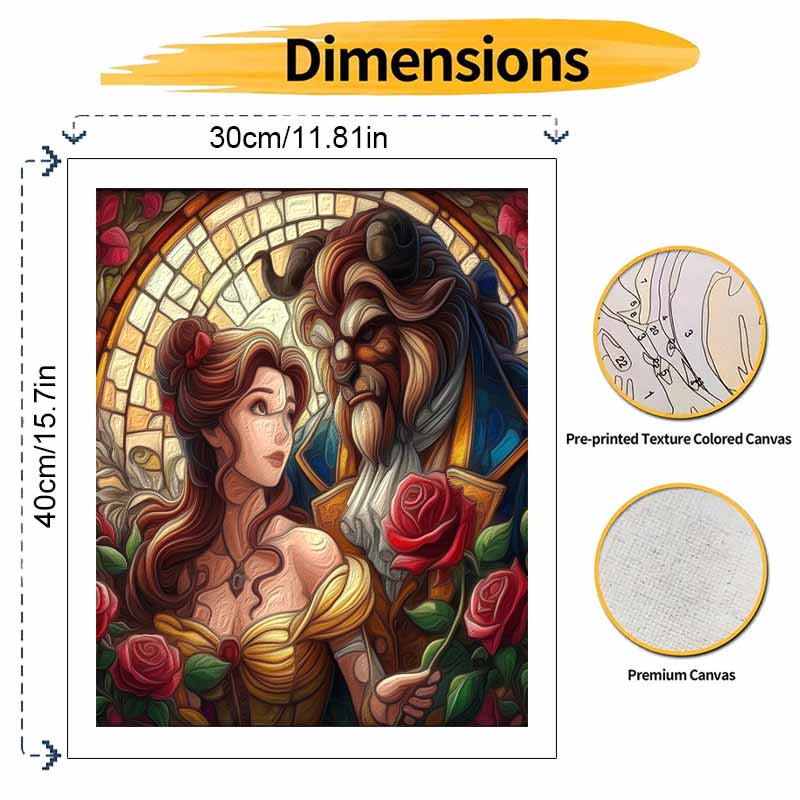 Disney Beauty Beast Oil Painting Kit Home Bedroom Wall Decor Handmade Gift Romantic Stained Glass Art Canvas Craft for Couple Lovers