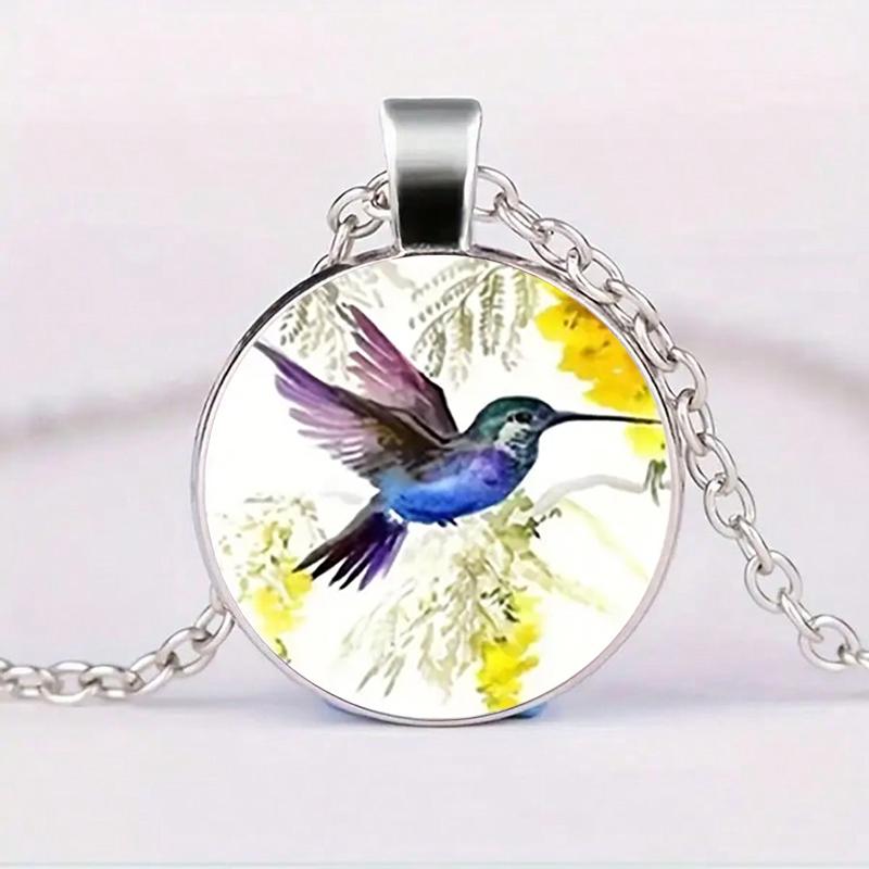 Cute Round Hummingbird Glass Dome Cabochon Pendants Necklaces Fashion Bird Rainforest Jewelry Accessories