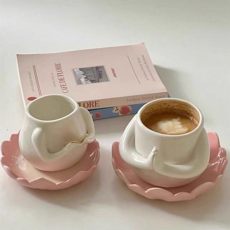 Creative Ceramic Coffee Cup Saucer Lotus Breakfast Plate White Ceramic Breakfast Milk Mug Exquisite Afternoon Tea Flower Cup New