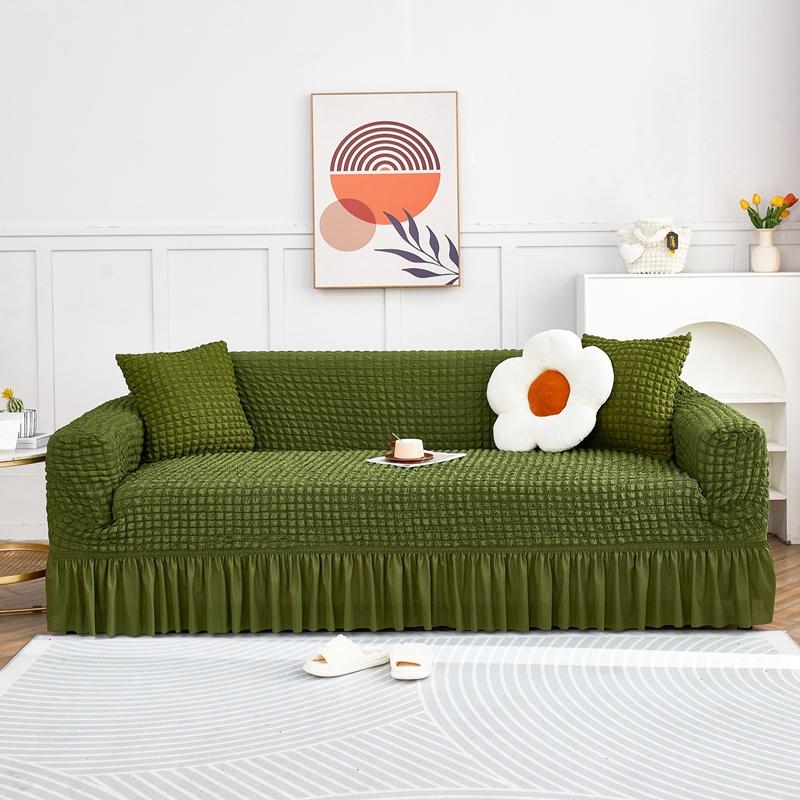Dekorative Seersucker Ohrensessel-Überwurf mit elegantem Rock Weiche dehnbare Sesselhülle Waschbarer Möbelschutz für Sofa
