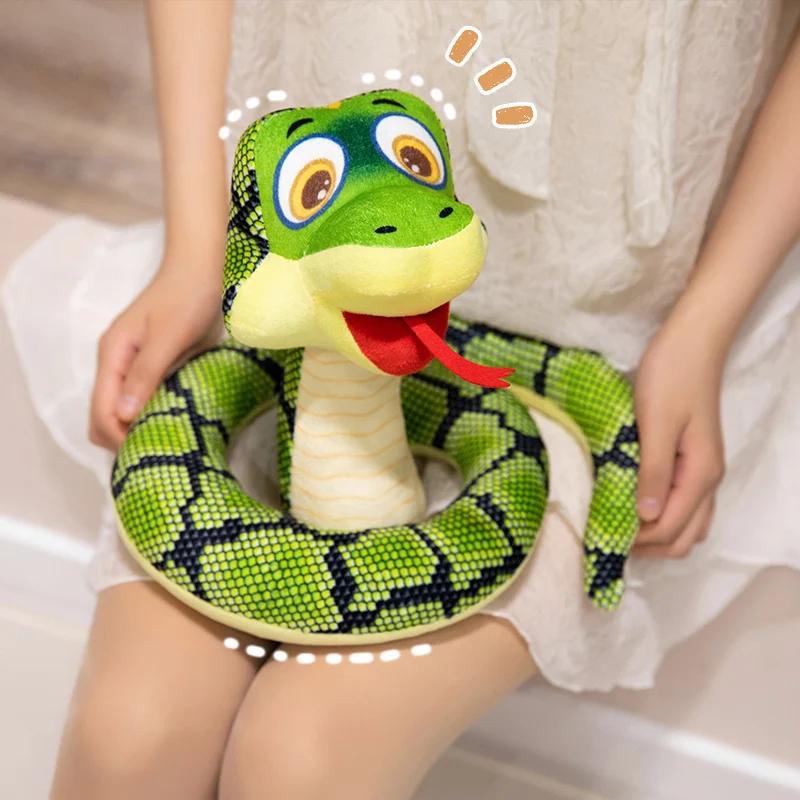 New Creative Cartoon Snake Plush Doll Pillow Super Soft Green Snake Reptile Plush Toy Family Interactive Game Doll Surprise Gift