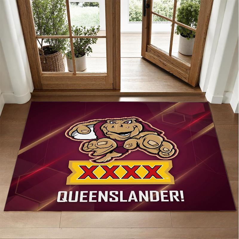 Queensland Maroons Design Crystal Velvet Rug Soft Decorative Mat for Bedroom Entrance