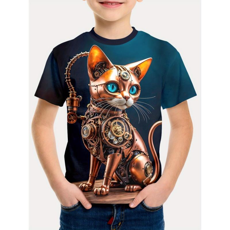 

Летняя футболка с круглым вырезом, мультяшным животным принтом, 3D-печатью, модная, повседневная, с коротким рукавом, детская, для мальчика 170