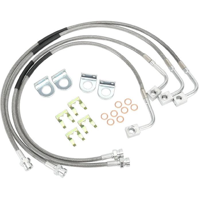 89716 Stainless Brake Lines, Front and Rear Extended Brake Lines Compatible with Jeep Wrangler JK JKU 2007-2018 for 4-6" Lift