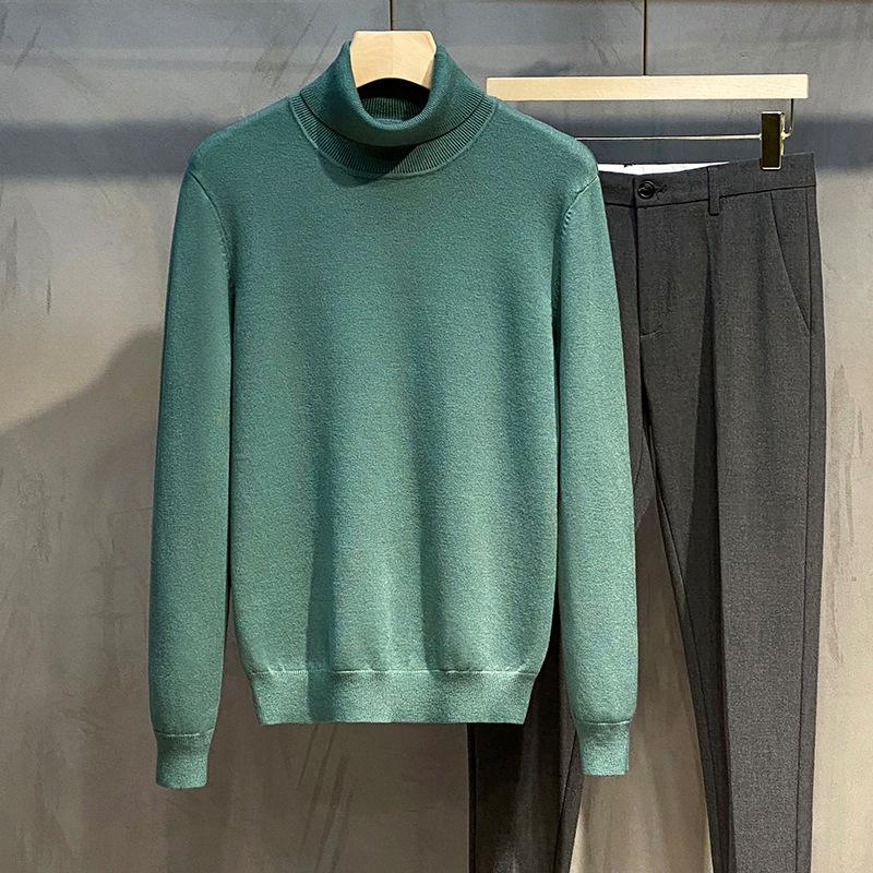 Trendy Herentrui met Hoge Hals, Dik Gebreid, Dubbele revers, Koreaanse Stijl