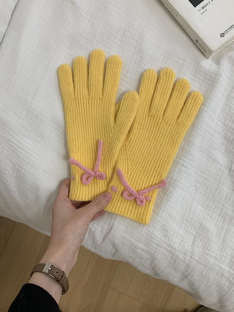 Korean Ins Cute Wool Knitted Wool Five-finger Gloves for Women To Keep Warm In Winter, Can Touch the Screen and Split the Finger Riding Tide