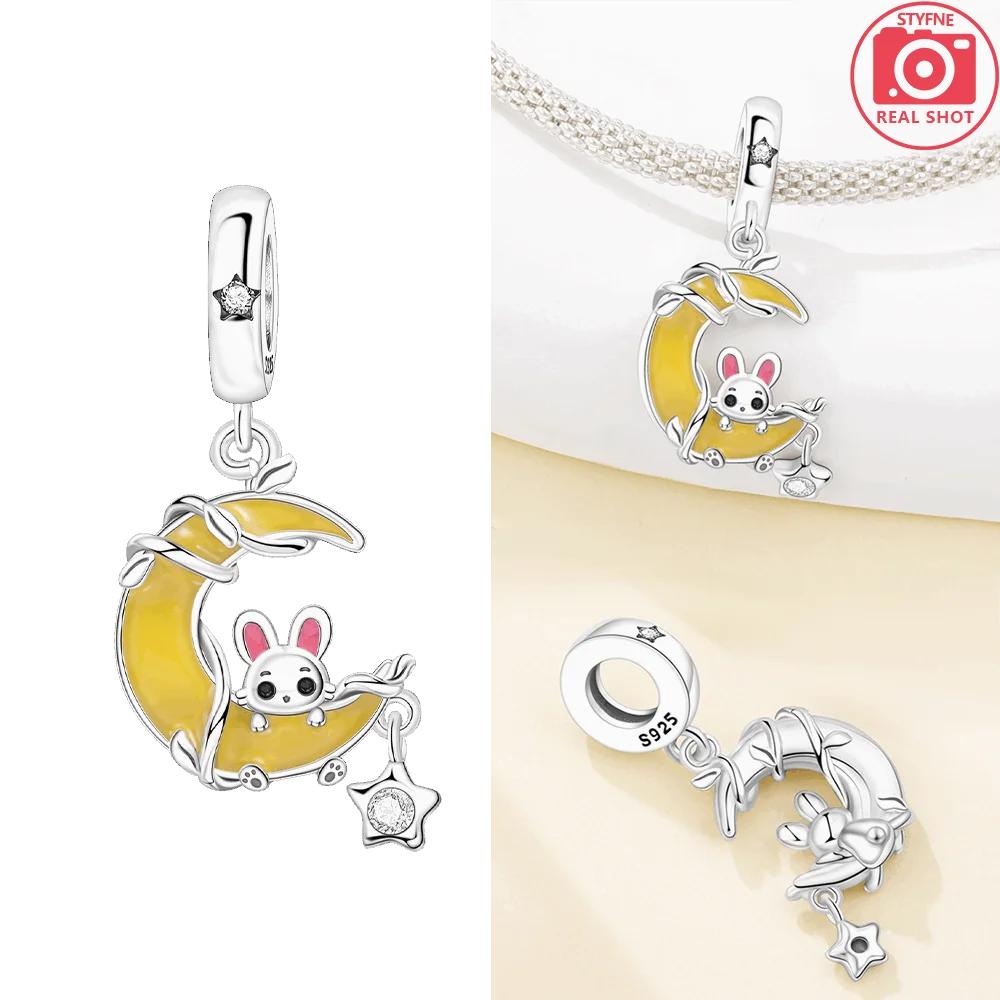Exquisite Original Copper Golden Adorable Moon Crown Safety Chain Cap Stars Rabbits Bead Fit Bracelet Women Jewelry Gift Diy