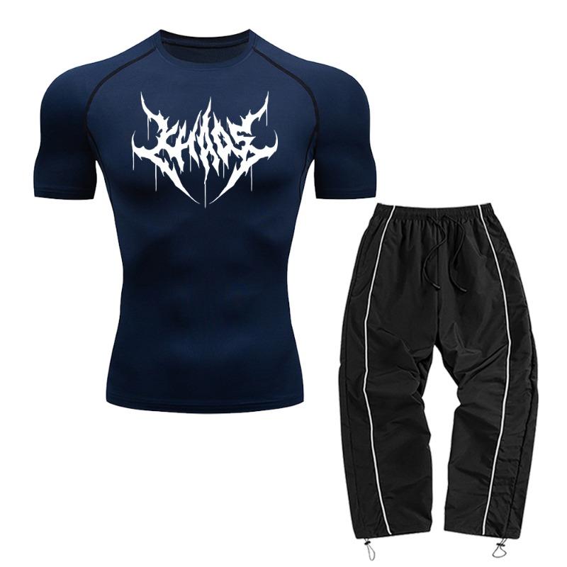Men's Casual Two-Piece Set Including A Short-Sleeved Top And Long Pants Suitable For Fitness Training And Commute Wear