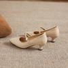 Krazing Pot Genuine Leather Round Toe Thin Heels Summer Shoes Solid Big Size 42 Shallow Decoration buckle Women Shallow Pumps