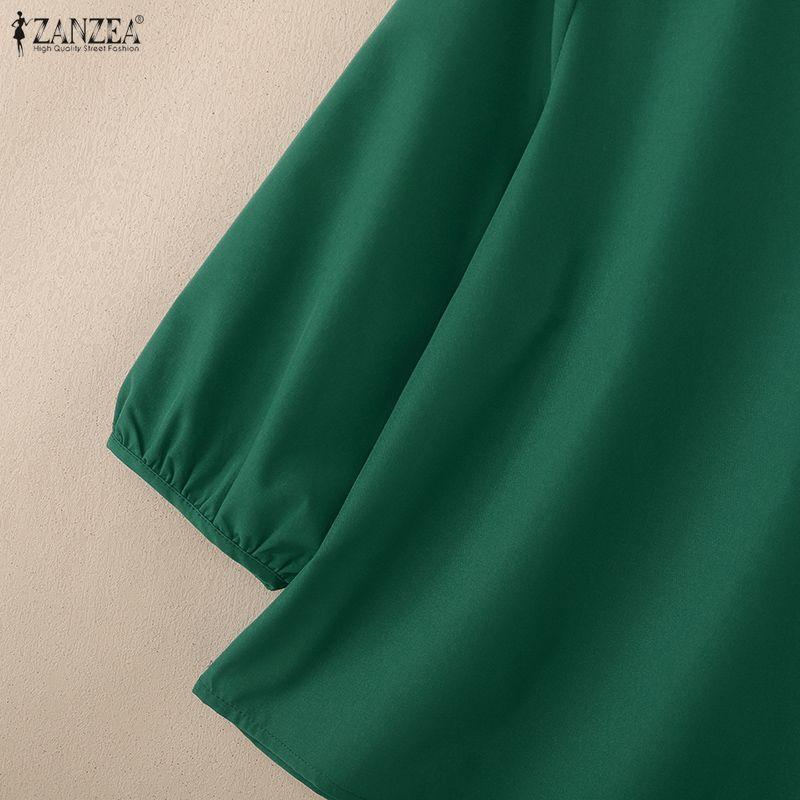 ZANZEA Women Casual Round Neck 3/4 Sleeve Loose Irregular Blouse