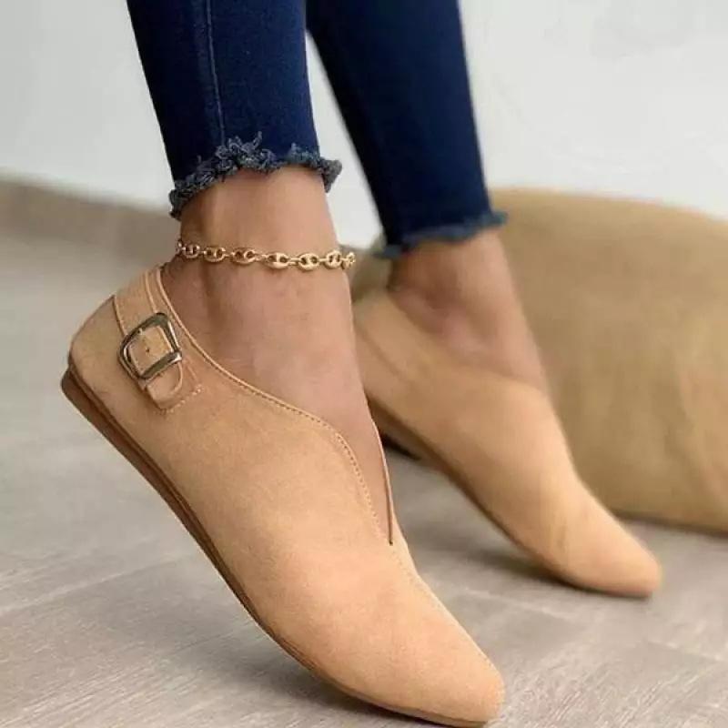 Spring and summer new large-size women's shoes casual solid color suede pointed head flat heel foot cover single shoes women's cross