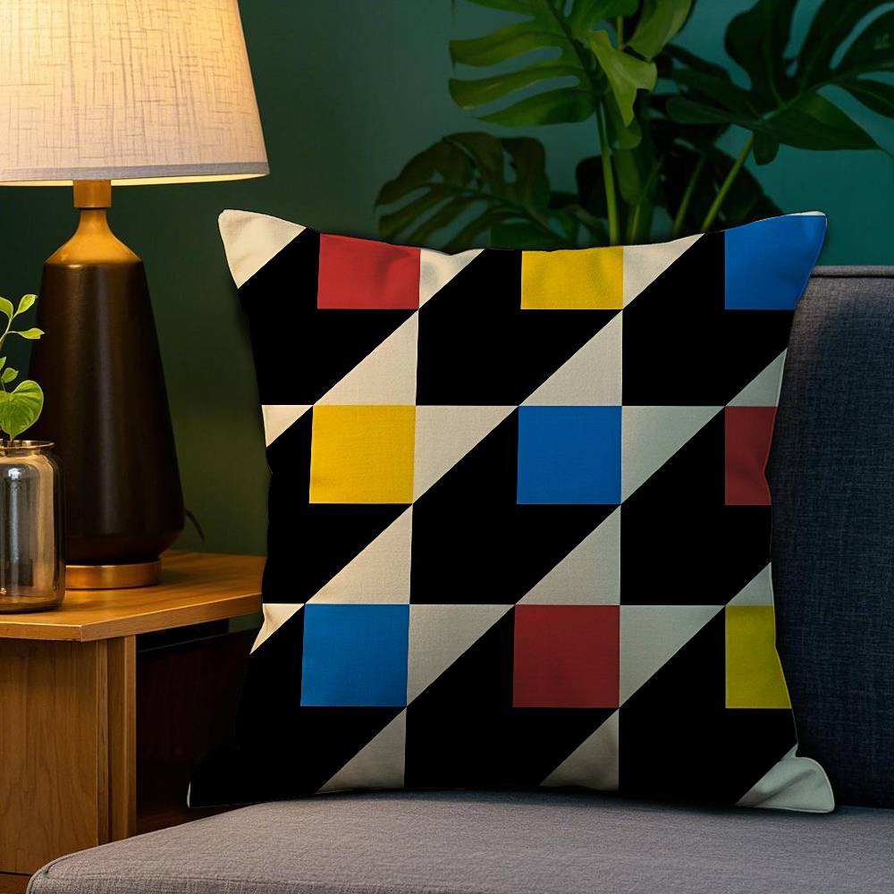 Abstract B-Bauhaus Geometry Pillow Case Plush Fabric Soft Double Sided Print Sofa Cushion Cover Throw Pillow Covers