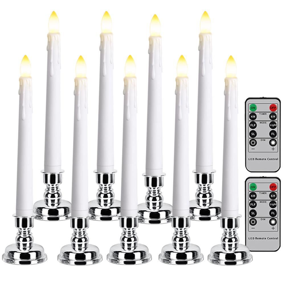 LED Kerze mit zeitgesteuerter Fernbedienung und Kerzenständer, flammende, flackernde Fensterkerze, Weihnachtsdeko, Kerzenlampe
