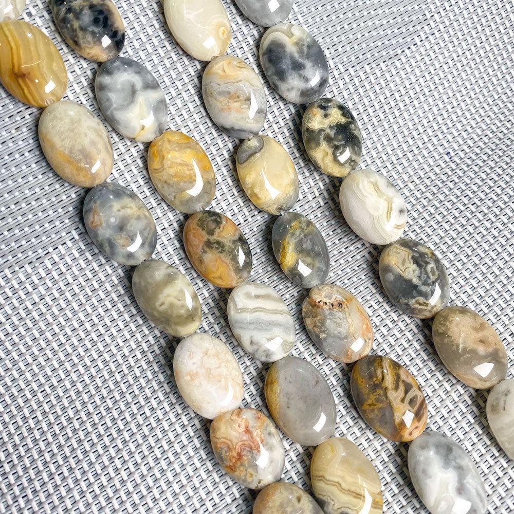 Hand-Painted Natural Gemstone Oval Beads for DIY Jewelry Necklaces & Bracelets