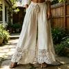Women Pants Drawstring Adjustable Waistband High Waist Summer Pants Pure Color Loose Fit