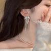Tassel Detail Bowknot Tassel Earrings Ribbon Bow French Retro Earrings  Lady Gift
