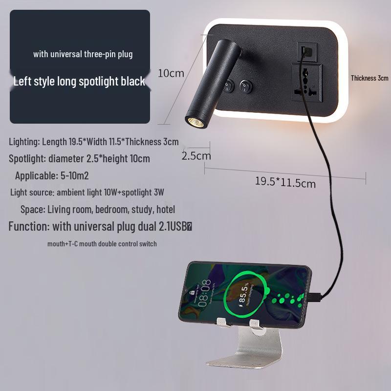 Modern Minimalist Indoor LED Wall Lamp with USB Reading Light for Bedroom or Living Room.