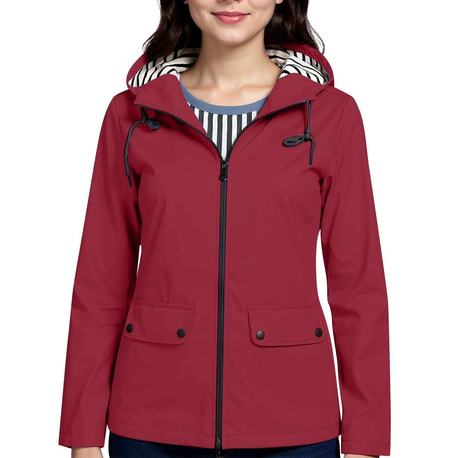 

Women s Fashion Casual Solid Color Waterproof Outdoor Hiking Short Jacket L винний